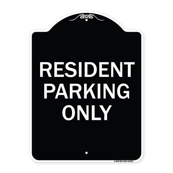 Signmission Resident Parking Only Heavy-Gauge Aluminum Architectural Sign, 24" x 18", BW-1824-22982 A-DES-BW-1824-22982 - main